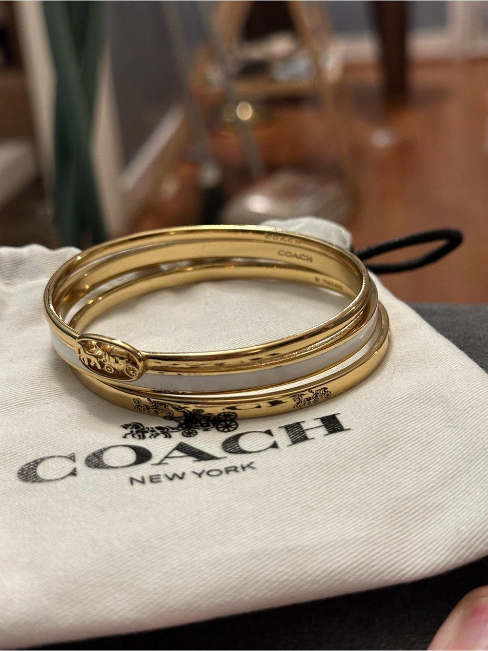 Coach Horse and Carriage Logo Stackable Bangle Set in Gold and White C9244 - Picture 5 of 7